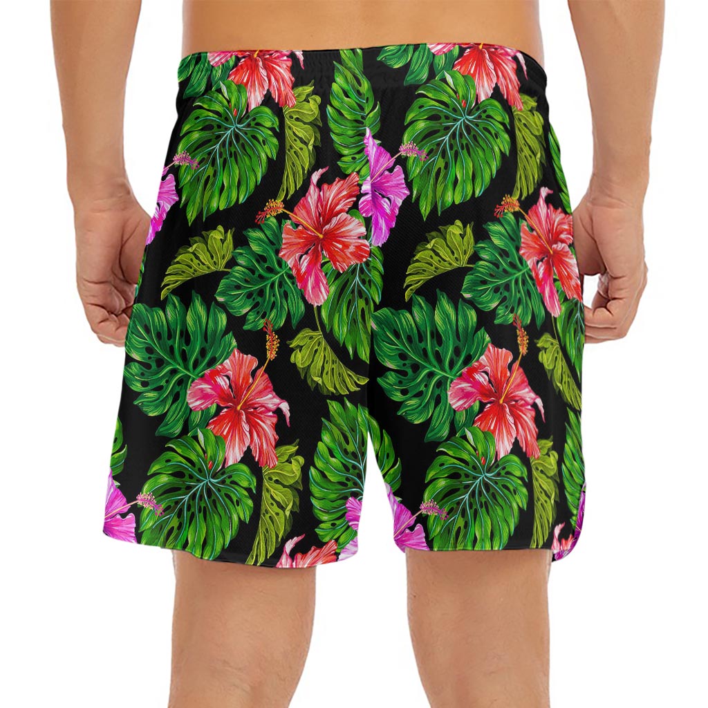 Monstera Hibiscus Hawaii Pattern Print Men's Split Running Shorts
