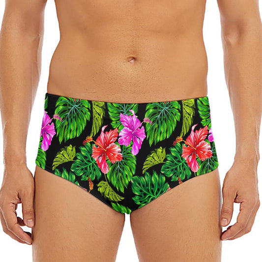 Monstera Hibiscus Hawaii Pattern Print Men's Triangle Swim Briefs