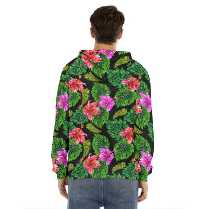 Monstera Hibiscus Hawaii Pattern Print Men's Velvet Pullover Hoodie