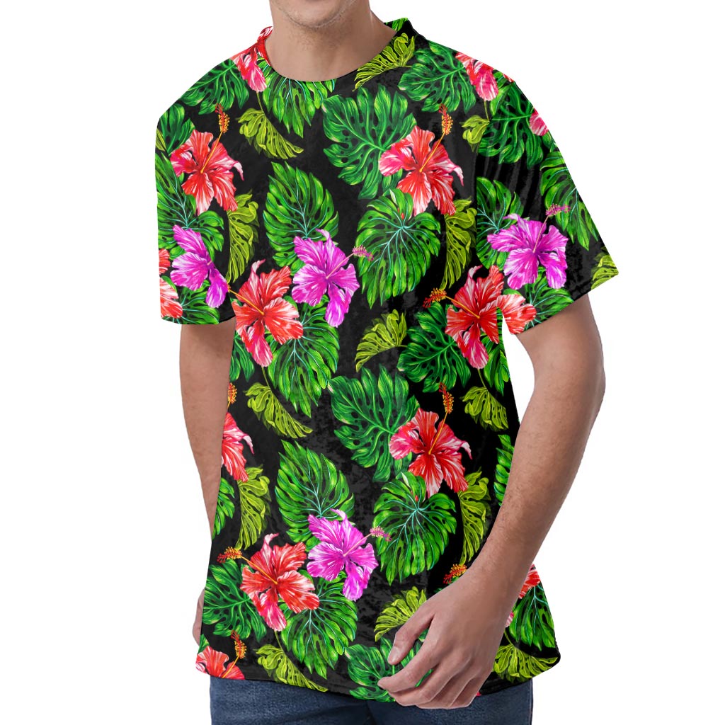 Monstera Hibiscus Hawaii Pattern Print Men's Velvet T-Shirt