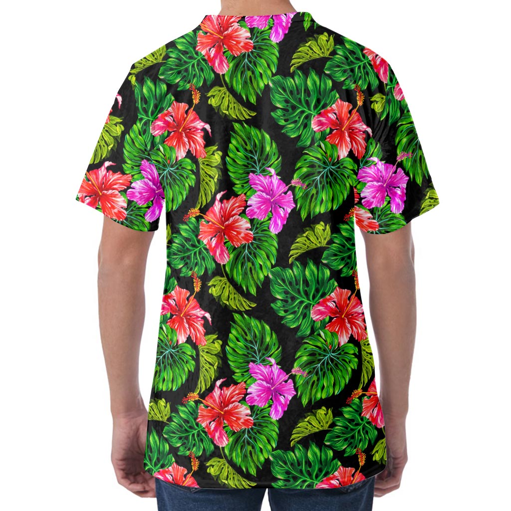 Monstera Hibiscus Hawaii Pattern Print Men's Velvet T-Shirt
