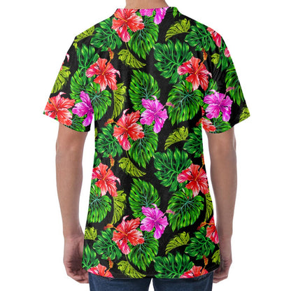 Monstera Hibiscus Hawaii Pattern Print Men's Velvet T-Shirt