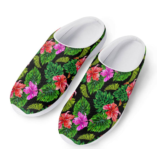 Monstera Hibiscus Hawaii Pattern Print Mesh Casual Shoes