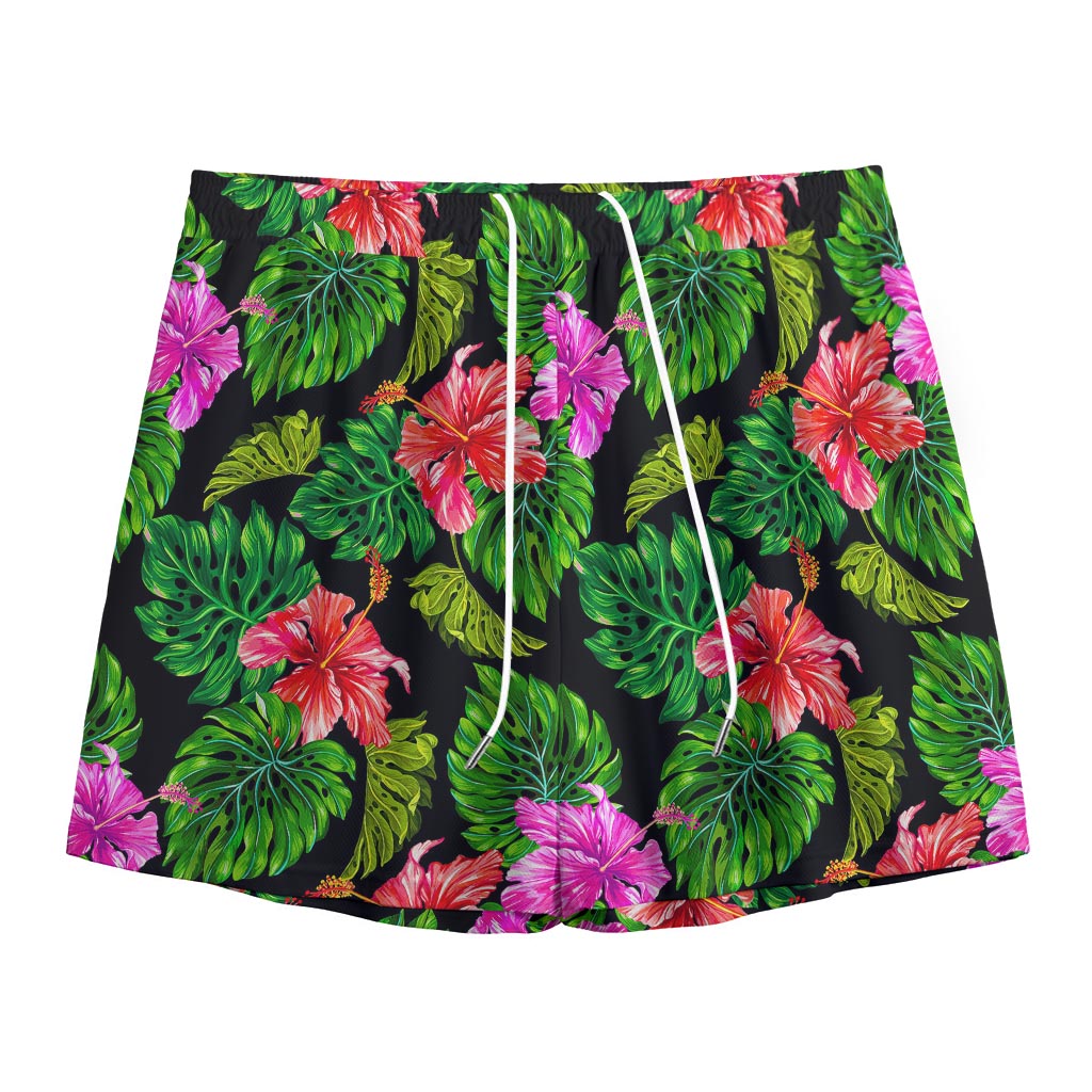 Monstera Hibiscus Hawaii Pattern Print Mesh Shorts