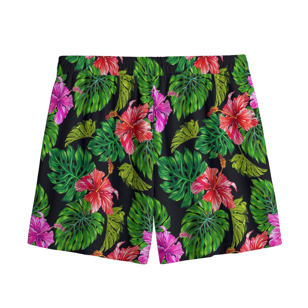 Monstera Hibiscus Hawaii Pattern Print Mesh Shorts