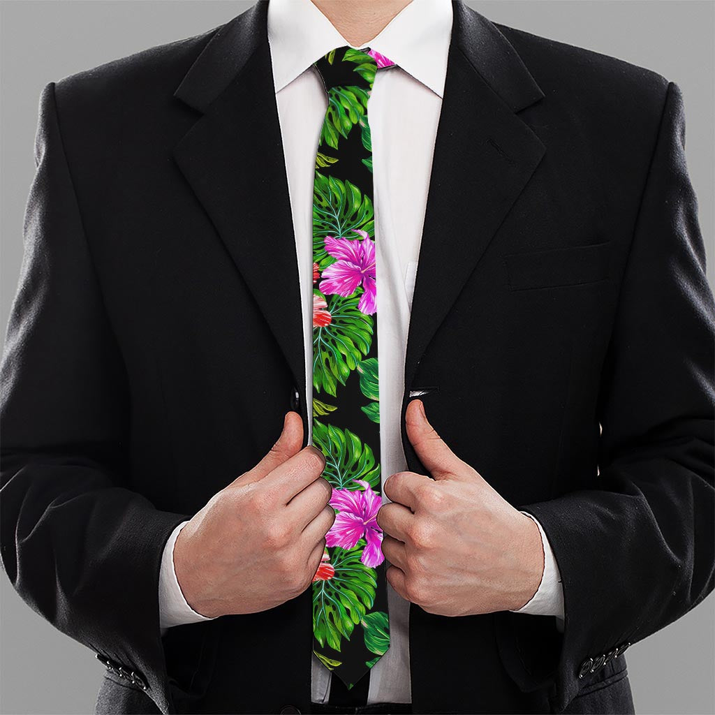 Monstera Hibiscus Hawaii Pattern Print Necktie