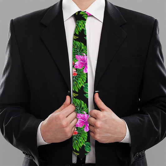 Monstera Hibiscus Hawaii Pattern Print Necktie