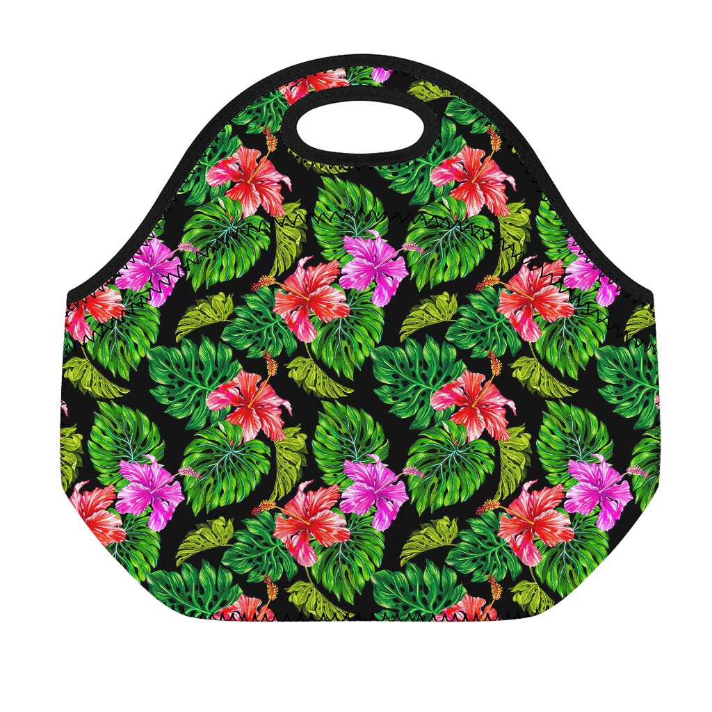 Monstera Hibiscus Hawaii Pattern Print Neoprene Lunch Bag