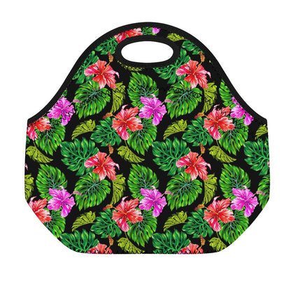 Monstera Hibiscus Hawaii Pattern Print Neoprene Lunch Bag