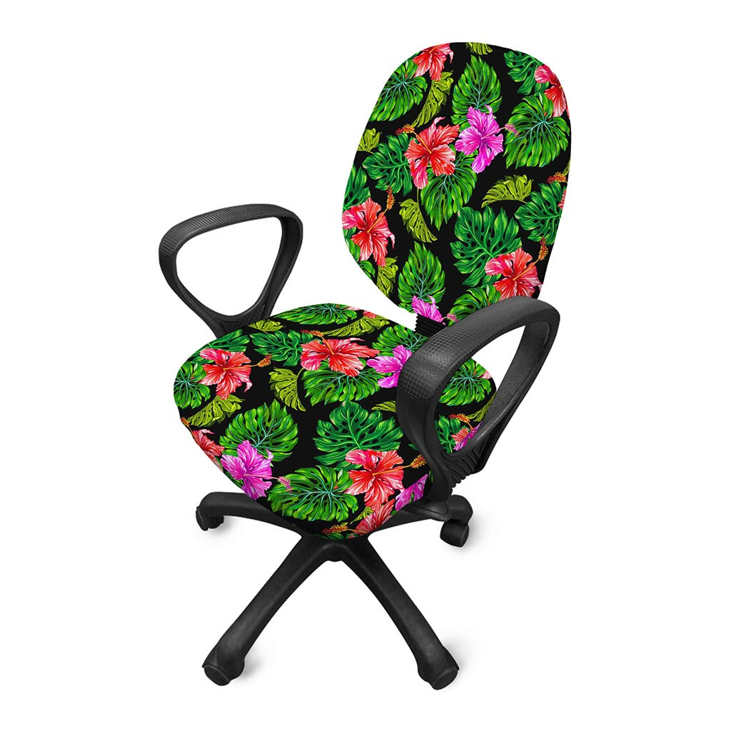 Monstera Hibiscus Hawaii Pattern Print Office Chair Cover