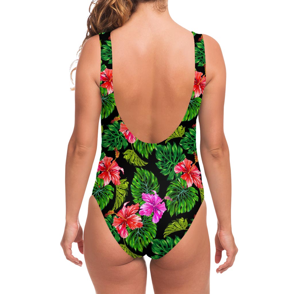 Monstera Hibiscus Hawaii Pattern Print One Piece Swimsuit