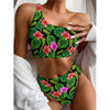 Monstera Hibiscus Hawaii Pattern Print One Shoulder Bikini Top