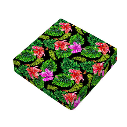 Monstera Hibiscus Hawaii Pattern Print Outdoor Seat Cushion Cover