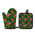 Monstera Hibiscus Hawaii Pattern Print Oven Mitt And Pot Holder Set