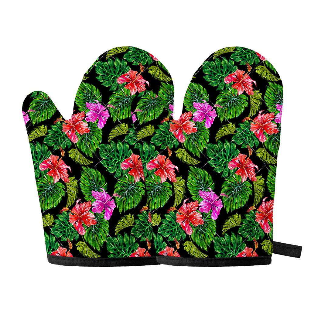Monstera Hibiscus Hawaii Pattern Print Oven Mitts