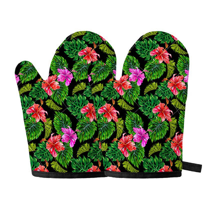 Monstera Hibiscus Hawaii Pattern Print Oven Mitts