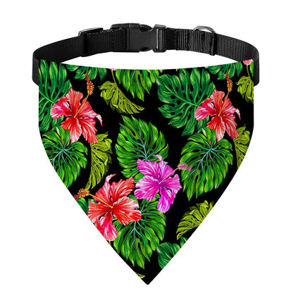 Monstera Hibiscus Hawaii Pattern Print Over The Collar Dog Bandana