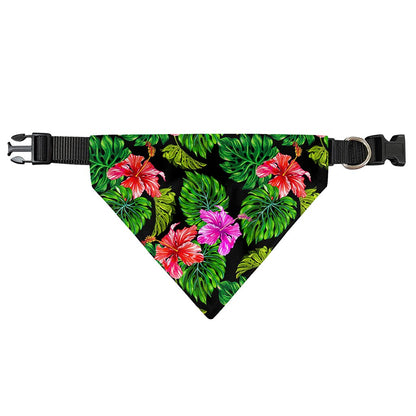 Monstera Hibiscus Hawaii Pattern Print Over The Collar Dog Bandana