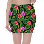 Monstera Hibiscus Hawaii Pattern Print Pencil Mini Skirt