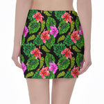 Monstera Hibiscus Hawaii Pattern Print Pencil Mini Skirt