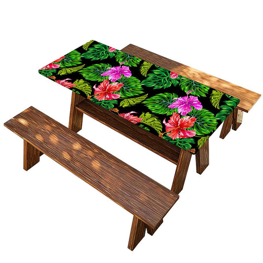 Monstera Hibiscus Hawaii Pattern Print Picnic Table Cover