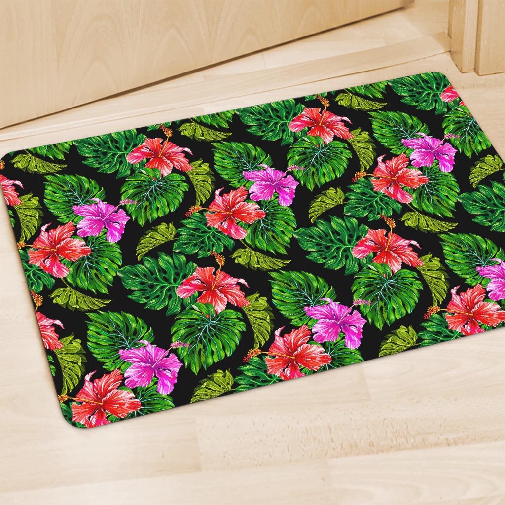 Monstera Hibiscus Hawaii Pattern Print Polyester Doormat