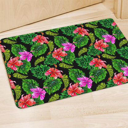 Monstera Hibiscus Hawaii Pattern Print Polyester Doormat