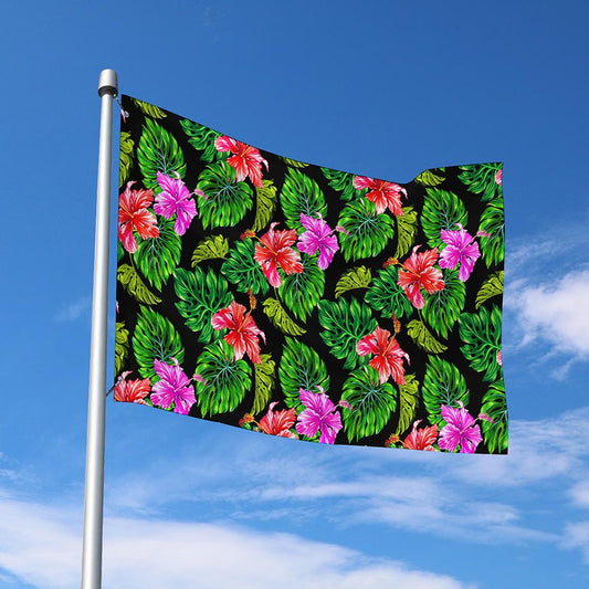 Monstera Hibiscus Hawaii Pattern Print Polyester Flag
