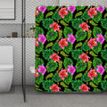 Monstera Hibiscus Hawaii Pattern Print Polyester Shower Curtain