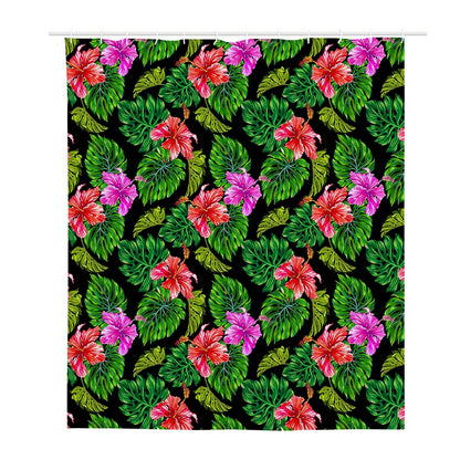Monstera Hibiscus Hawaii Pattern Print Polyester Shower Curtain