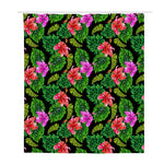 Monstera Hibiscus Hawaii Pattern Print Polyester Shower Curtain