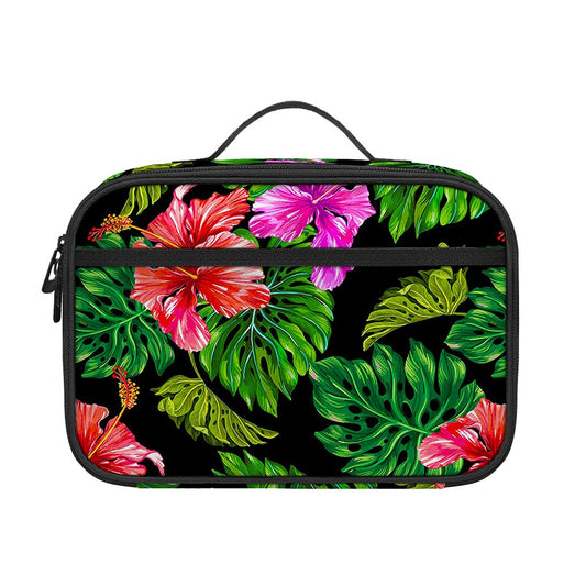 Monstera Hibiscus Hawaii Pattern Print Portable Lunch Bag