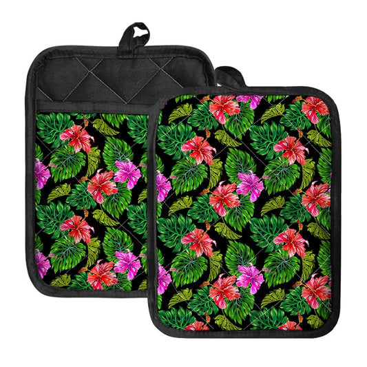 Monstera Hibiscus Hawaii Pattern Print Pot Holders With Pocket