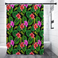 Monstera Hibiscus Hawaii Pattern Print Premium Shower Curtain