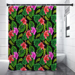 Monstera Hibiscus Hawaii Pattern Print Premium Shower Curtain