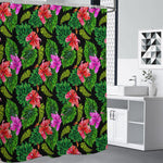 Monstera Hibiscus Hawaii Pattern Print Premium Shower Curtain