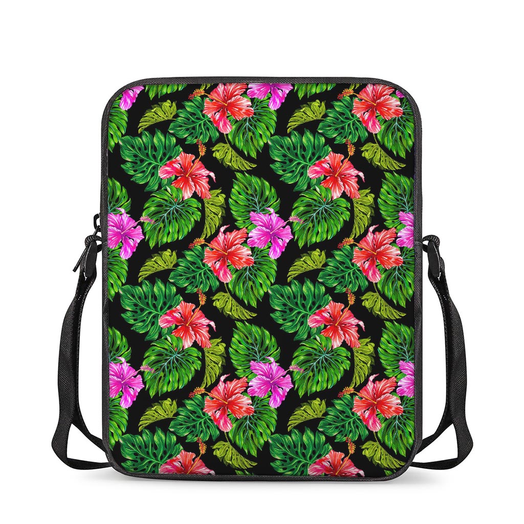 Monstera Hibiscus Hawaii Pattern Print Rectangular Crossbody Bag