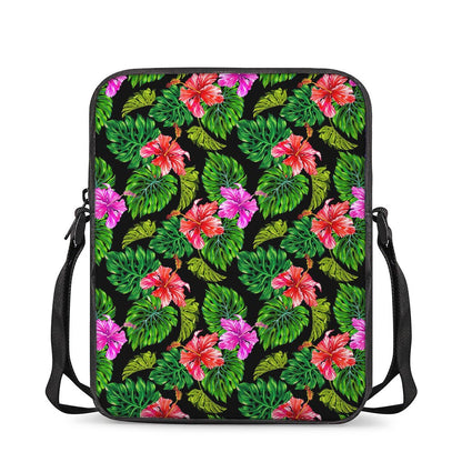 Monstera Hibiscus Hawaii Pattern Print Rectangular Crossbody Bag