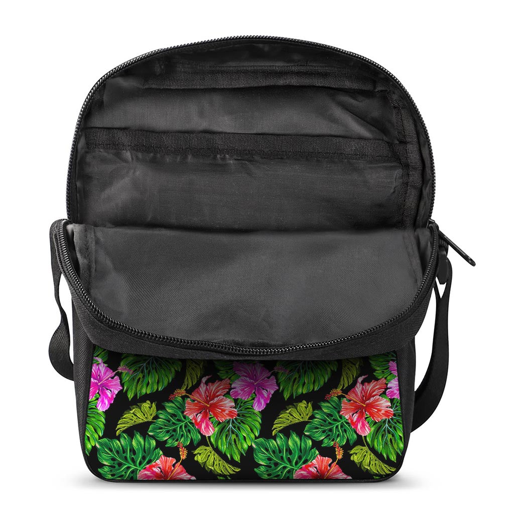 Monstera Hibiscus Hawaii Pattern Print Rectangular Crossbody Bag