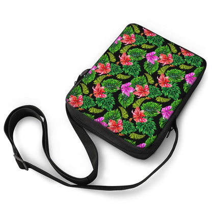 Monstera Hibiscus Hawaii Pattern Print Rectangular Crossbody Bag