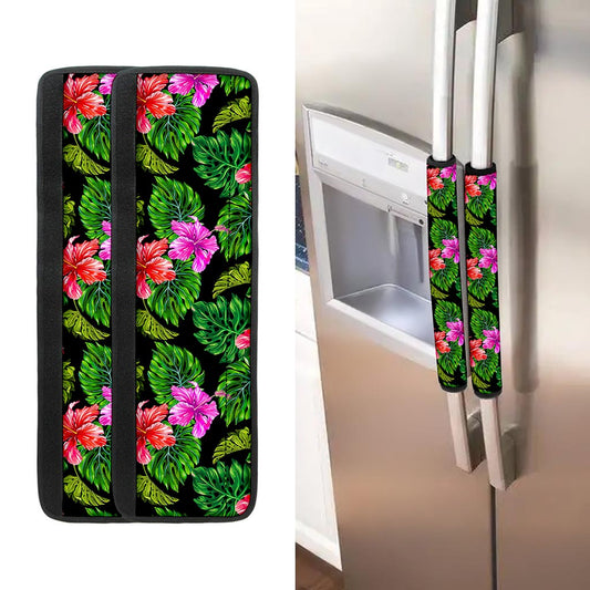 Monstera Hibiscus Hawaii Pattern Print Refrigerator Handle Covers