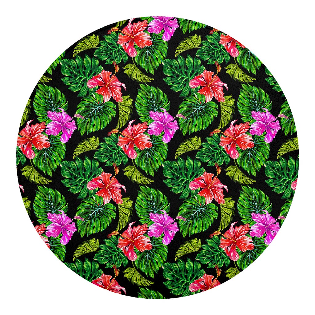 Monstera Hibiscus Hawaii Pattern Print Round Blanket