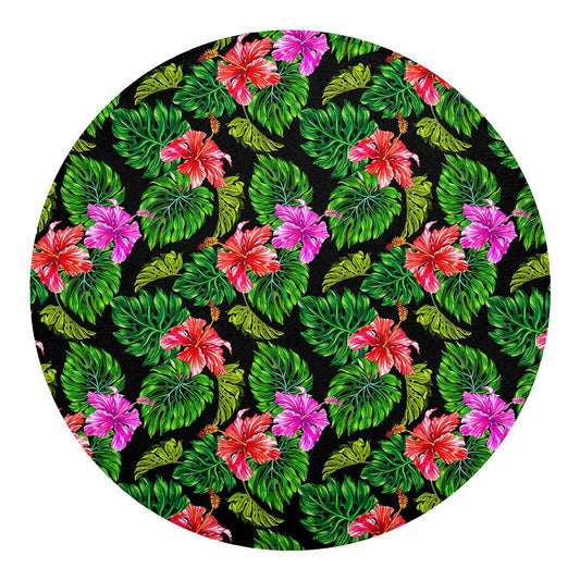 Monstera Hibiscus Hawaii Pattern Print Round Blanket