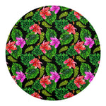 Monstera Hibiscus Hawaii Pattern Print Round Blanket