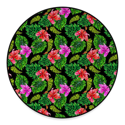 Monstera Hibiscus Hawaii Pattern Print Round Floor Mat