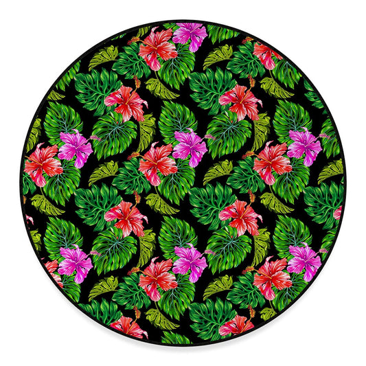 Monstera Hibiscus Hawaii Pattern Print Round Floor Mat