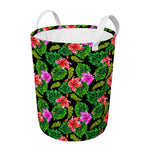 Monstera Hibiscus Hawaii Pattern Print Round Laundry Basket