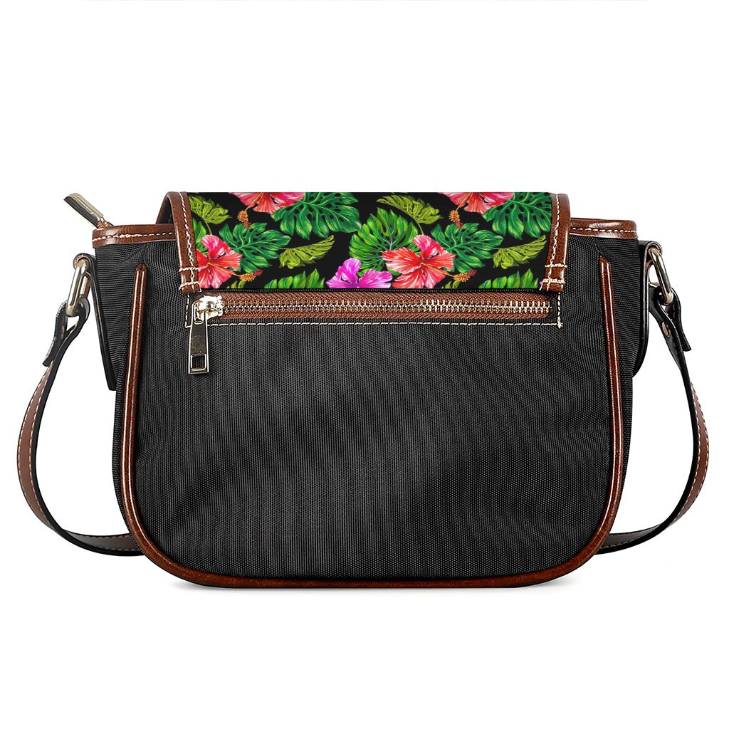 Monstera Hibiscus Hawaii Pattern Print Saddle Bag