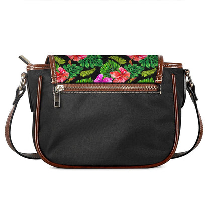 Monstera Hibiscus Hawaii Pattern Print Saddle Bag
