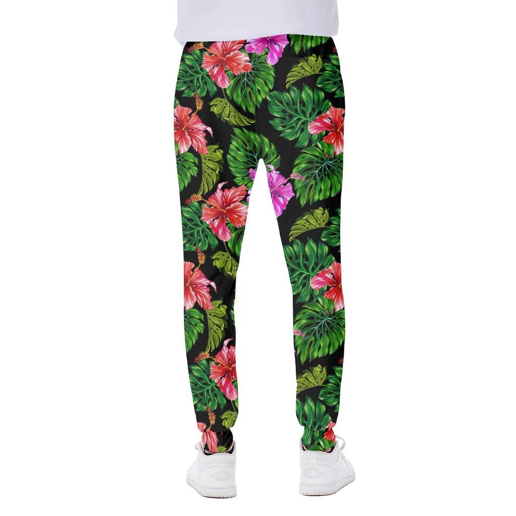 Monstera Hibiscus Hawaii Pattern Print Scuba Joggers